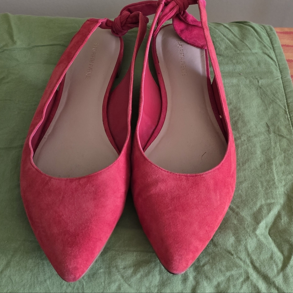 Saks Fifth Avenue Pink Suede Pointed Toe Flats